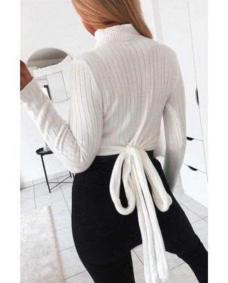 Lovely Chic Turtleneck Lace-up White Sweater