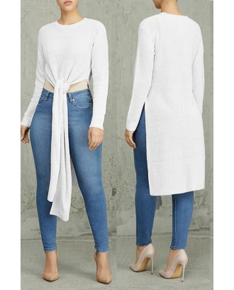 Lovely Casual Knot Design White Sweater