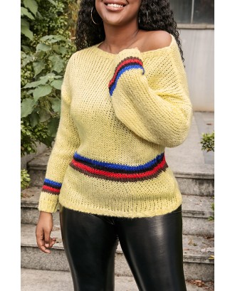Lovely Casual Striped Yellow Sweater