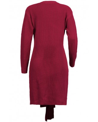 Lovely Casual Knot Design Purplish Red Sweater