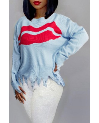 Lovely Trendy Asymmetrical Blue Sweater