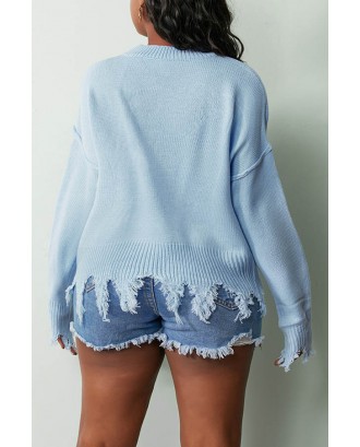 Lovely Trendy Asymmetrical Blue Sweater
