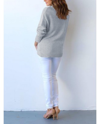 Lovely Euramerican V Neck Long Sleeves Asymmetrical Grey Cotton Sweaters