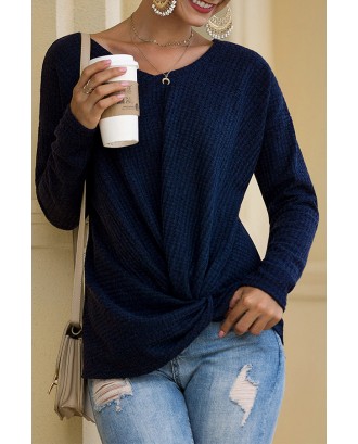 Lovely Chic Ruffle Design Navy Blue Sweater