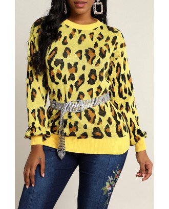 Lovely Casual Leopard Yellow Sweater(Without Belt)