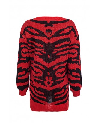 Lovely Trendy V Neck Slit Red Sweaters