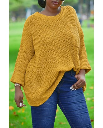 Lovely Leisure Pockets Design Yellow Sweater