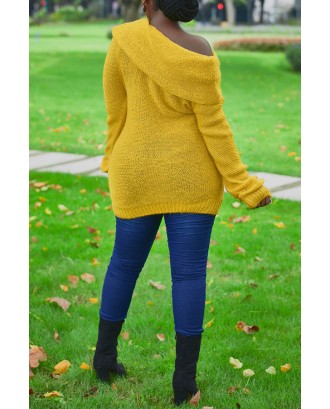 Lovely Leisure Pockets Design Yellow Sweater
