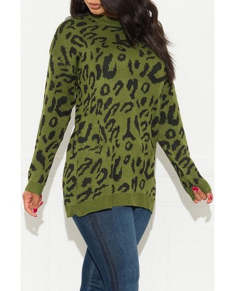 Lovely Casual O Neck Printed Green Sweater