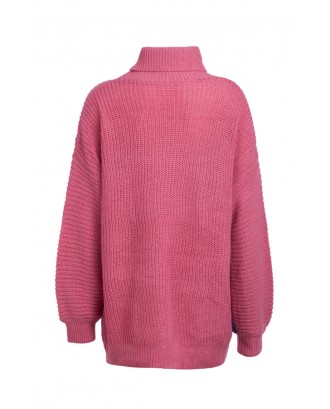 Lovely Trendy Color-lump Patchwork Rose Red Sweaters