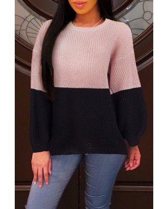 Lovely Casual Patchwork Light Pink Sweaters