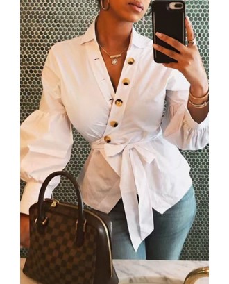 Lovely Trendy Buttons Design White Blouse