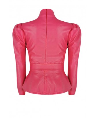 Lovely Trendy Mandarin Collar Lace-up Rose Red Blouse