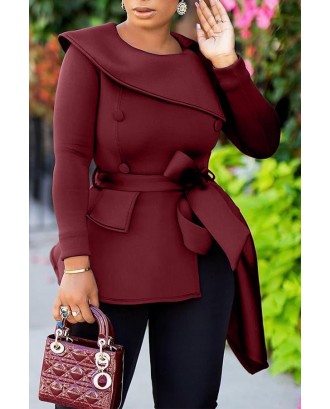 Lovely Casual Asymmetrical Wine Red Blouse
