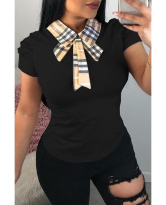 Lovely Casual Bow-Tie Black T-shirt