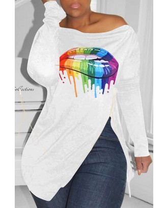 Lovely Casual Lip Printed White T-shirt