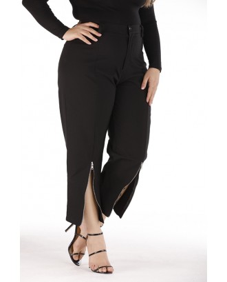 Lovely Trendy Zipper Design Black Plus Size Pants