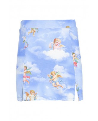 Lovely Casual Angel Printed Blue Plus Size Skirt