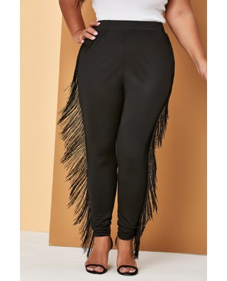 Lovely Casual Tassel Design Black Plus Size Pants