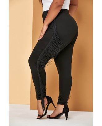 Lovely Casual Tassel Design Black Plus Size Pants