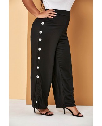 Lovely Casual Buttons Design Black Plus Size Pants