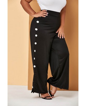 Lovely Casual Buttons Design Black Plus Size Pants