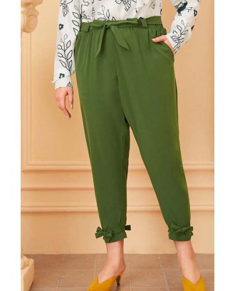 Lovely Casual Lace-up Green Plus Size Pants
