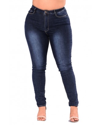 Lovely Casual Deep Blue Plus Size Jeans