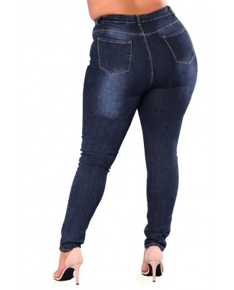 Lovely Casual Deep Blue Plus Size Jeans
