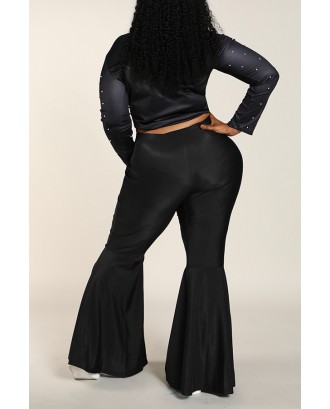 Lovely Casual Flounce Design Black Plus Size Pants