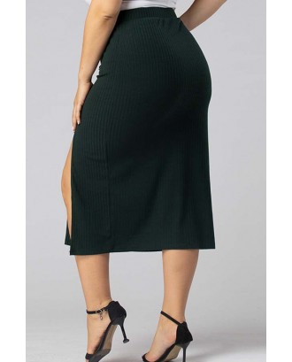 Lovely Casual Asymmetrical Blackish Green Plus Size Skirt