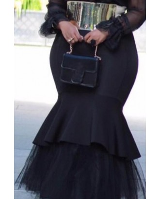 Lovely Casual Flounce Black Plus Size Skirt