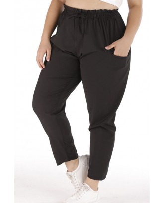 Lovely Casual Lace-up Black Plus Size Pants