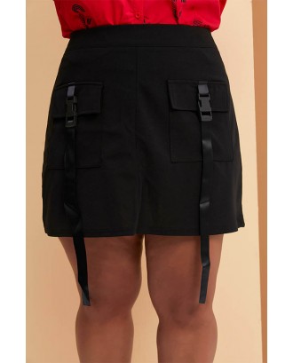 Lovely Casual Pockets Design Black Plus Size Skirt