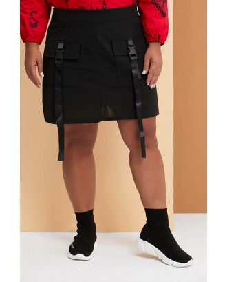 Lovely Casual Pockets Design Black Plus Size Skirt