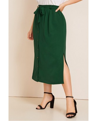 Lovely Casual Side Slit Green Plus Size Skirt
