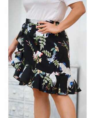 Lovely Bohemian Printed Asymmetrical Black Plus Size Skirt