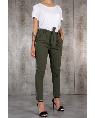 Lovely Casual Drawstring Green Pants(With Belt)