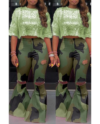 Lovely Casual Camouflage Printed Army Green Pants