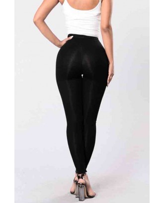 Lovely Trendy Bandage Design Hollow-out Black Jeans