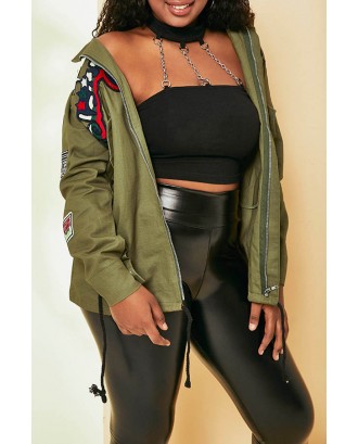 Lovely Casual Patchwork Zipper Design Army Green Plus Size Coat