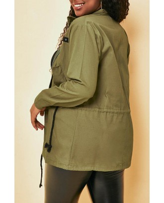 Lovely Casual Patchwork Zipper Design Army Green Plus Size Coat