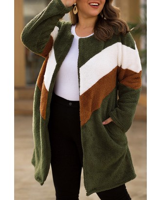 Lovely Casual Patchwork Army Green Plus Size Coat