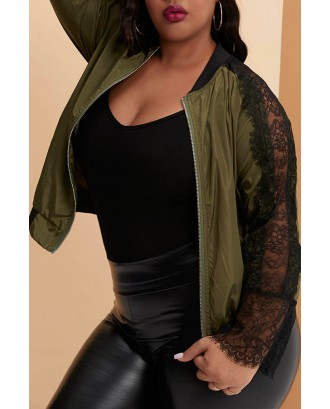 Lovely Trendy Patchwork Army Green Plus Size Jacket