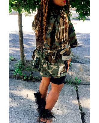Lovely Leisure Camouflage Printed Plus Size Coat