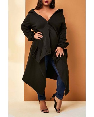 Lovely Casual Hooded Collar Black Plus Size Coat