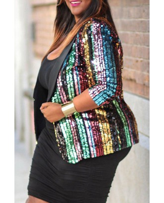 Lovely Casual Striped Multicolor Plus Size Blazer