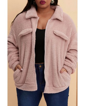 Lovely Casual Patchwork Pink Plus Size Coat