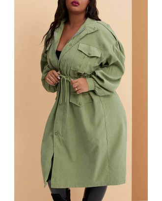 Lovely Casual Basic Green Plus Size Trench Coat