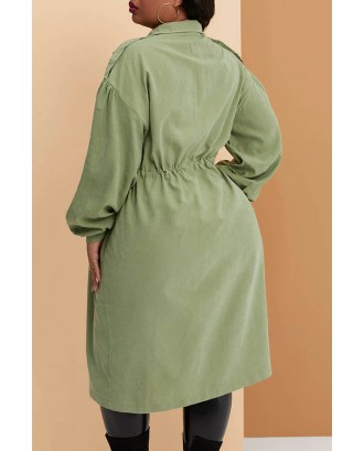 Lovely Casual Basic Green Plus Size Trench Coat